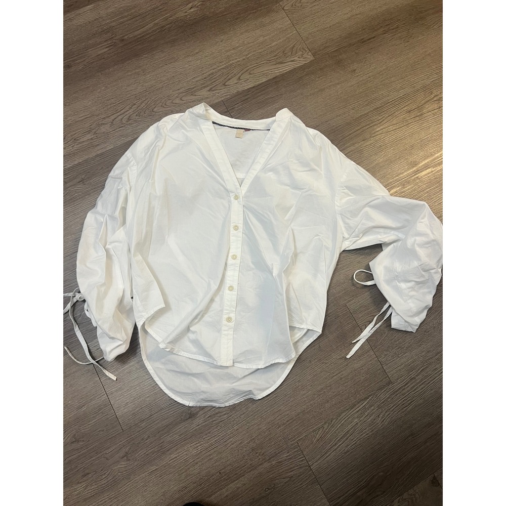 Pilcro and the Letterpress White Button Down Tie Sleeve V-Neck Blouse XS